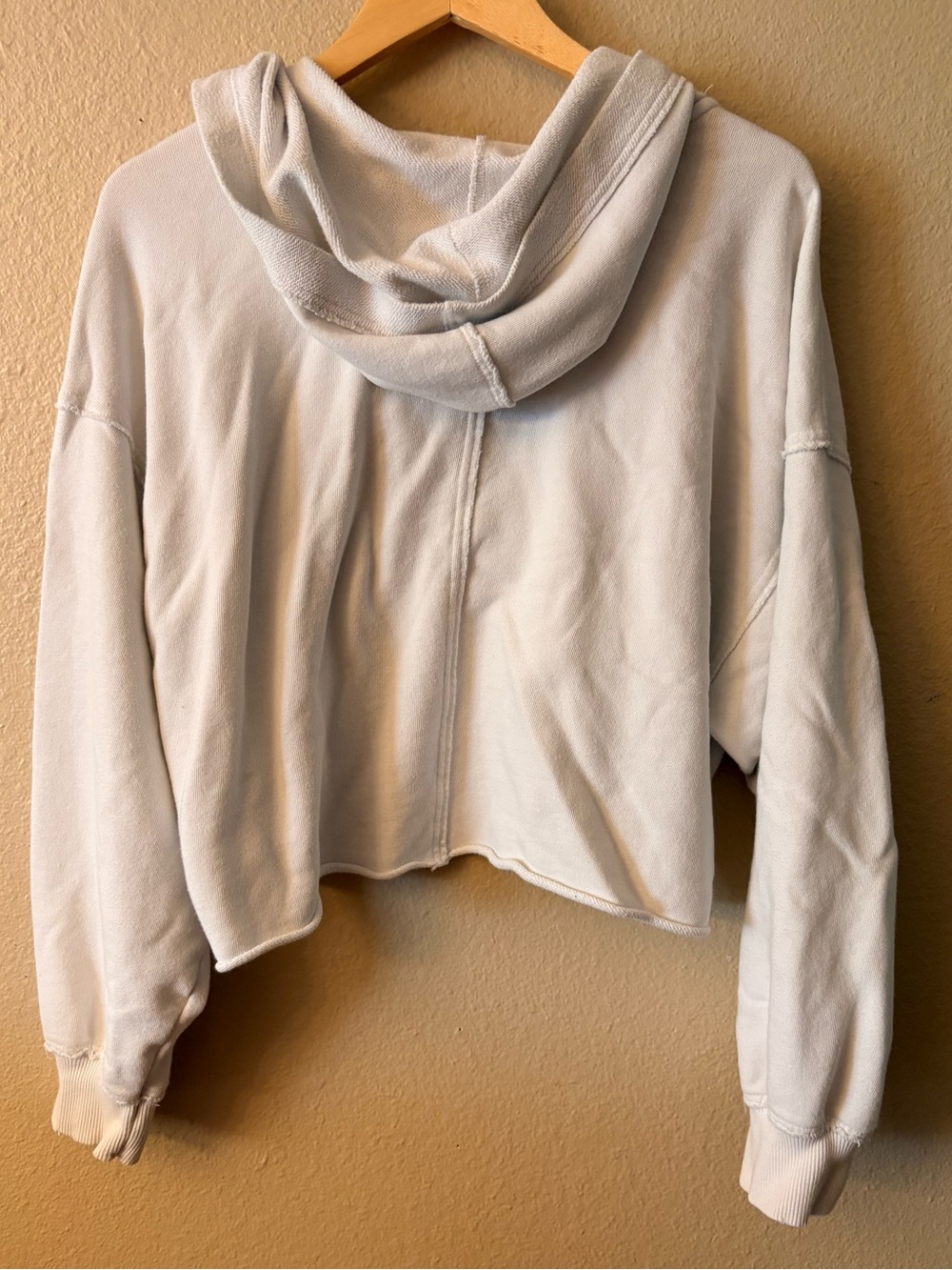 Aerie Cropped Hoodie Large White Oversized Fleece Pullove - Picture 2 of 8